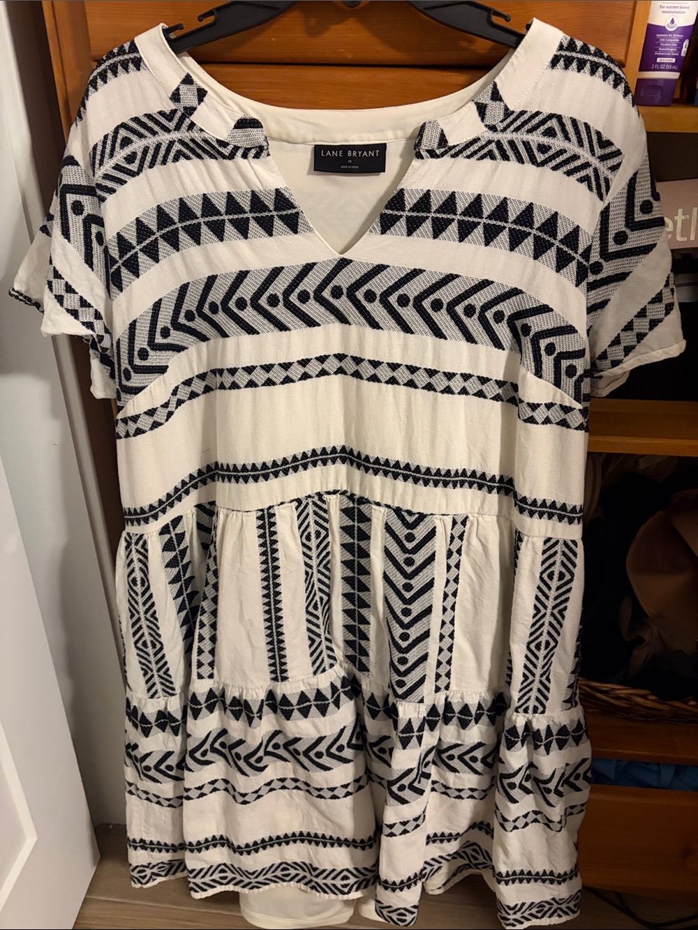 Lane Bryant White Dress with Black Geometric Print